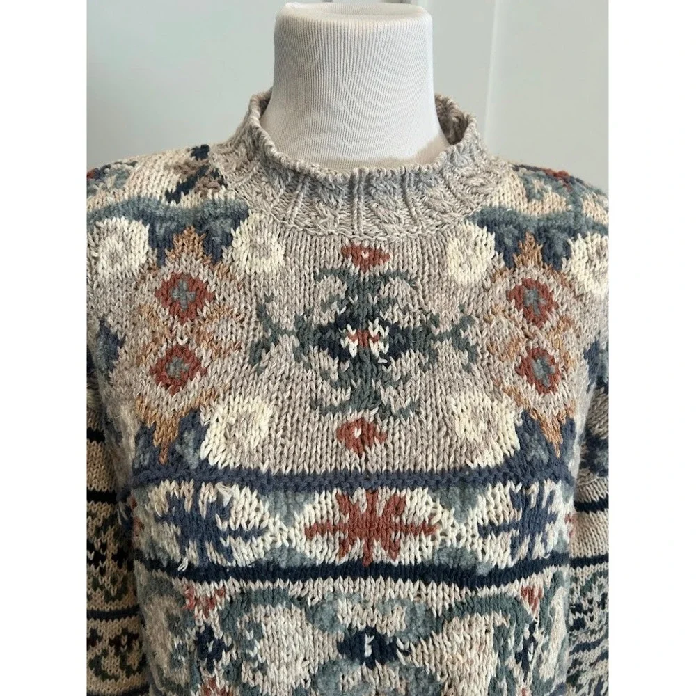 Grannycore Mock Neck Fair Isle Knit‎ Sweater Tunic Women's Size L